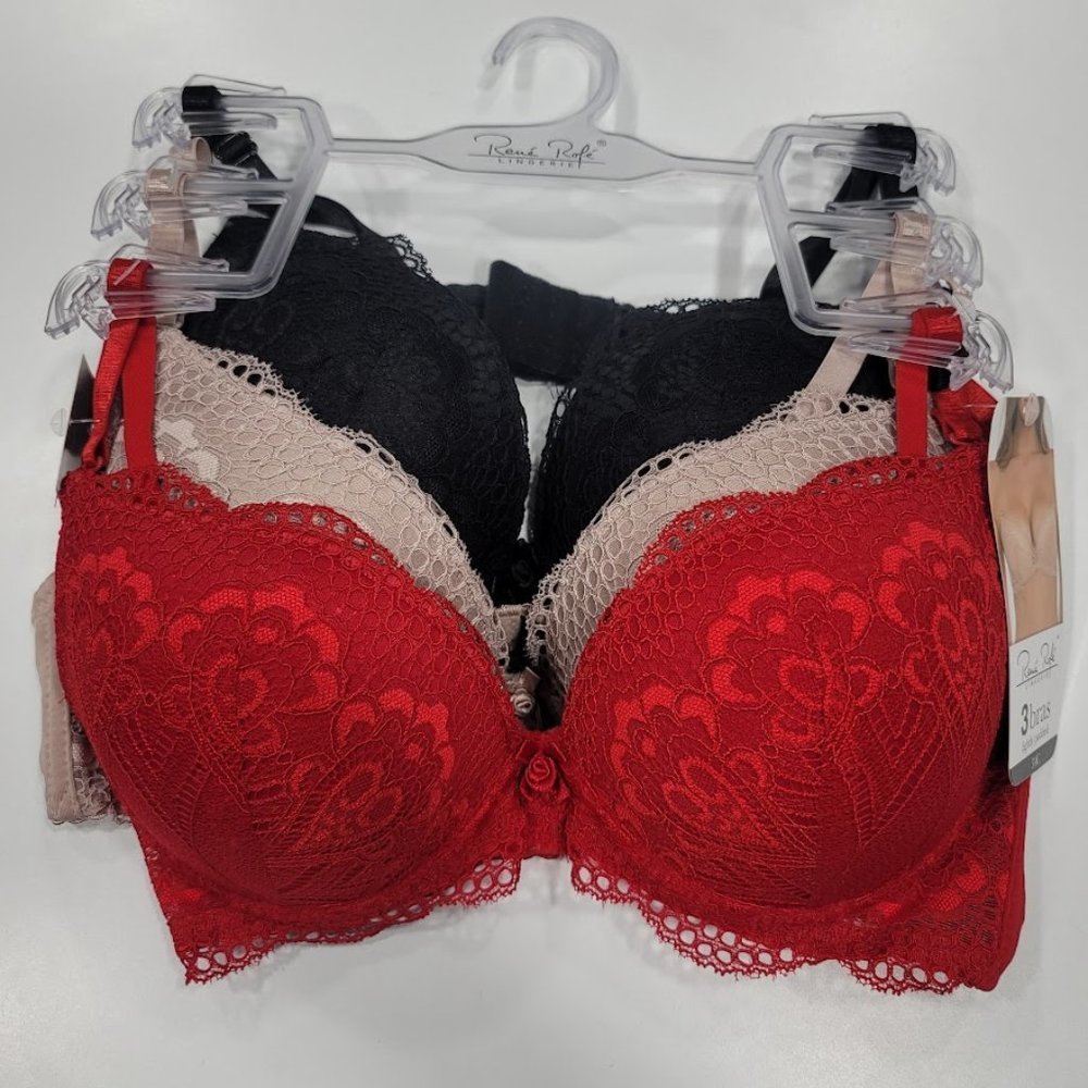 Rene Rofe Lightly Padded Underwire 3 Pack Bra Set 34c